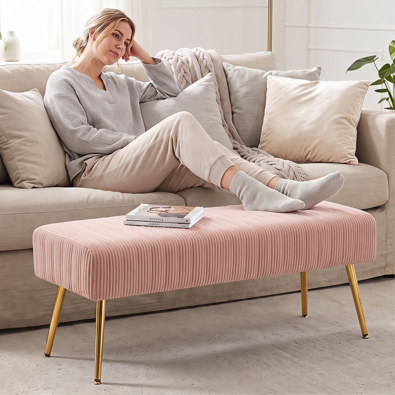 44.75" End of Bed Bench,Modern Tufted Velvet Ottoman Bench With Gold Legs