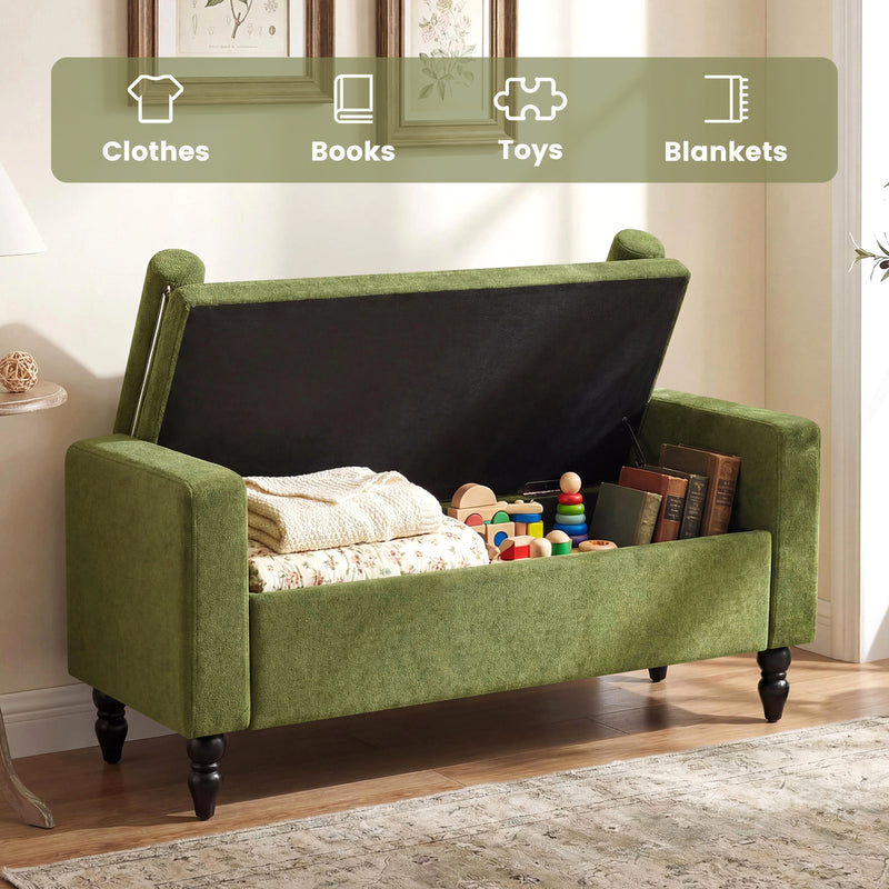 45.7’’ Linen Storage Ottoman Bench With Round Cushion