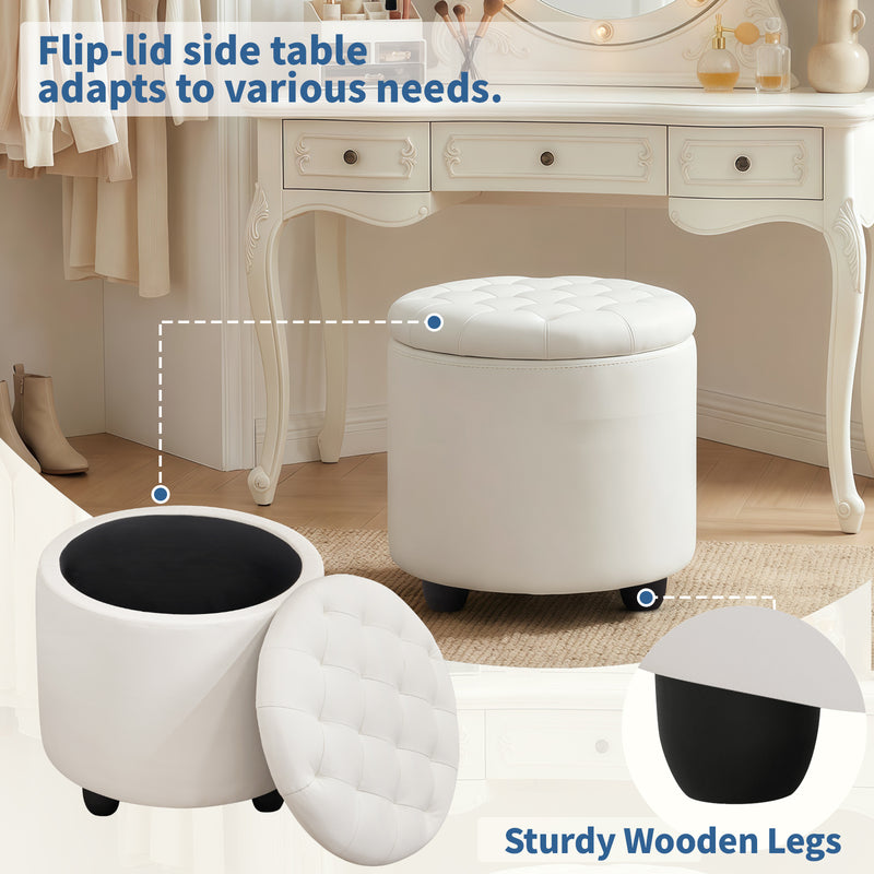 Linen Upholstered Storage Ottoman