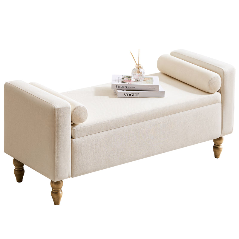 45.7’’ Linen Storage Ottoman Bench With Round Cushion