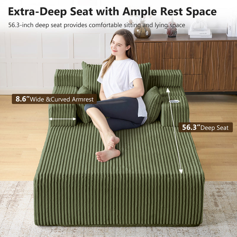 66" Oversized Chaise Lounge Indoor, Upholstered Sofa Bed with 1 Cup Holders & 4 Side Pockets