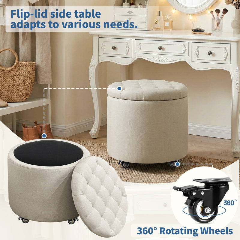 Modern Round Storage Ottoman with Removable Lid &wheels