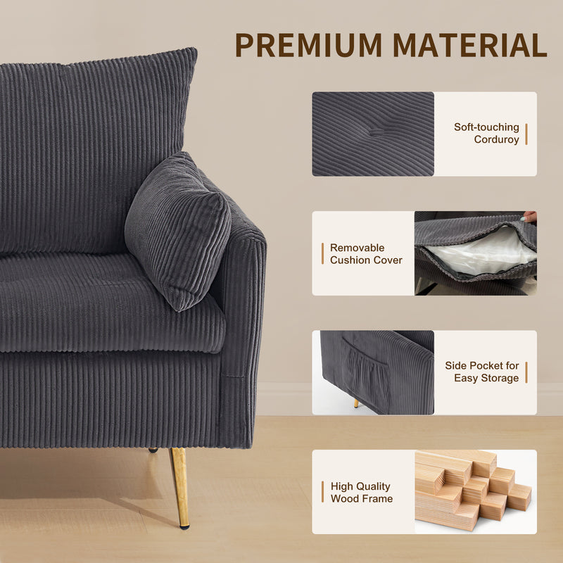 Furniliving Corduroy Upholstered Loveseat With Storage