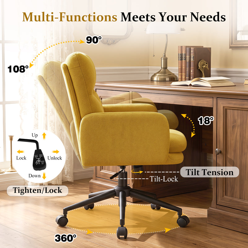 Modern Home Office Desk Chair With High Backrest，Chenille Upholstered Accent Chair With Wheels,Adjustable Swivel Computer Chair With Plush Curved Back,Fashion Vanity Stool Home Office Chair For Home Office,Study Room