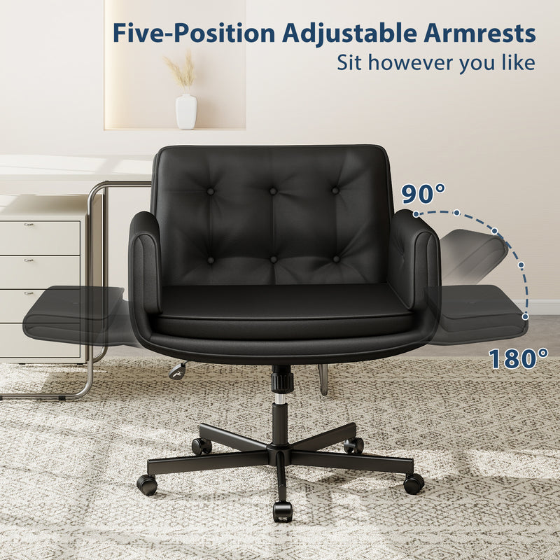 Furniliving Oversize Criss Cross Home Office Desk Chair Faux Leather Accent  Chair With Adjustable Arms