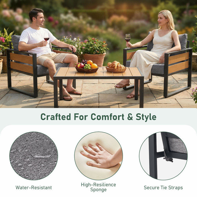 Furniliving  Patio Furniture Set, 2-Piece Steel Outdoor Sectional, 2-Seats Patio Conversation Set with Deep Seating