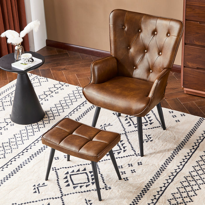 Ethelsville Faux Leather Tufted Armchair with Ottoman
