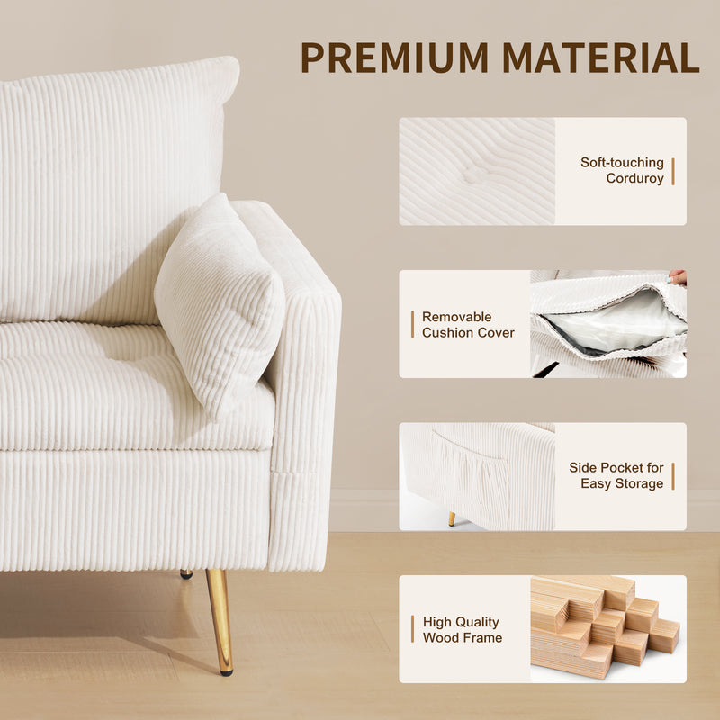 Furniliving Corduroy Upholstered Loveseat With Storage