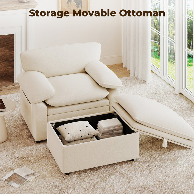 Oversized Accent Chair with Storage Ottoman