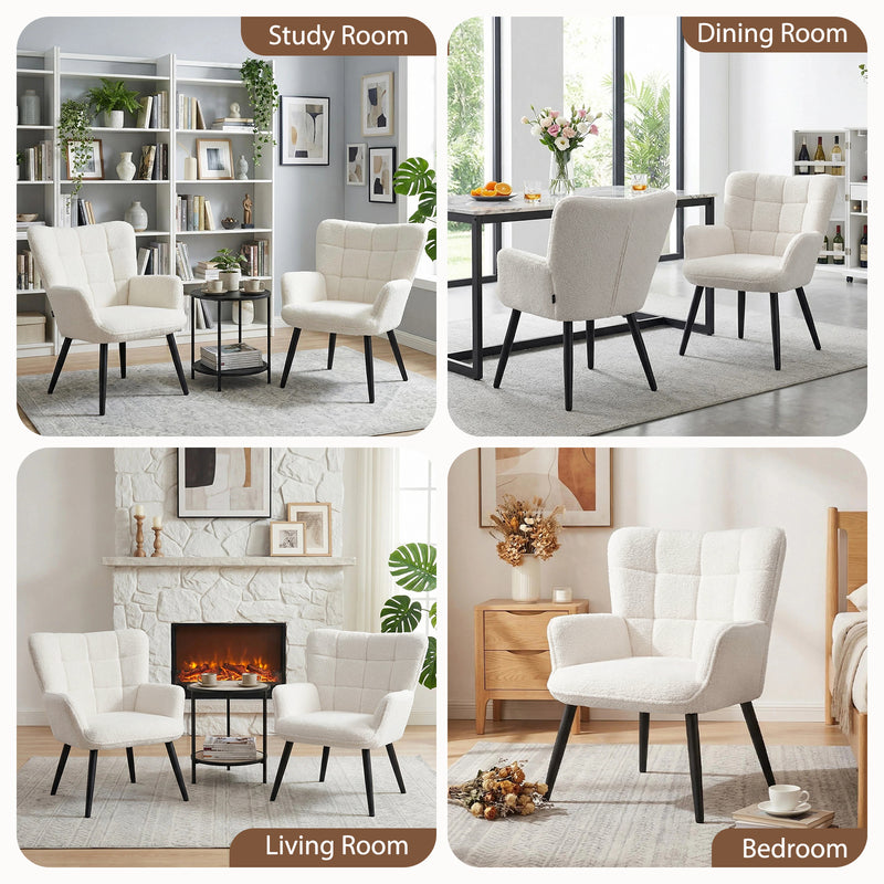 PU Leather Accent Chair With High Backrest Comfortable Tufted With Feather-Like Armrests