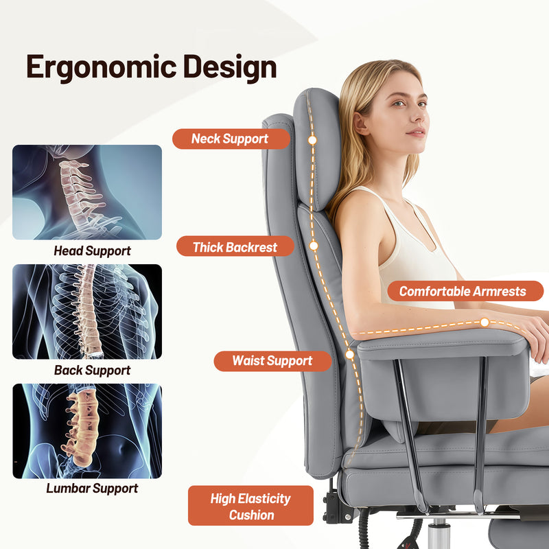 PU Leather High Back Executive Office Chair with Adjustable Lumbar Support