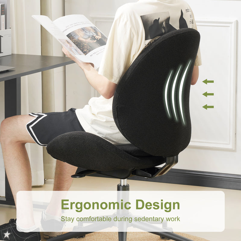 Luxury Chenille Swivel Desk Chair with Ergonomic Curved Teardrop Back