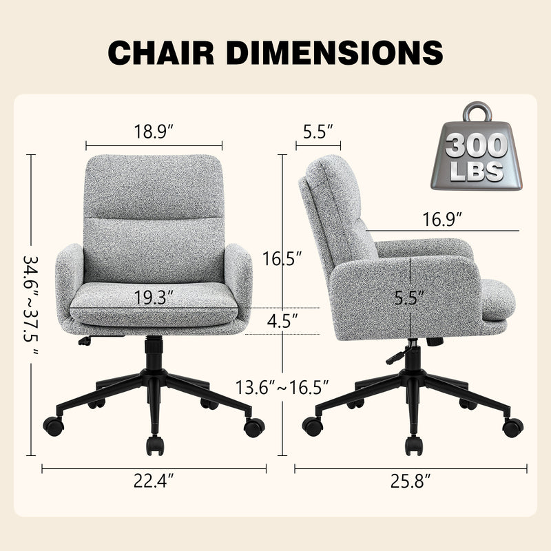 Modern Home Office Desk Chair With High Backrest，Chenille Upholstered Accent Chair With Wheels,Adjustable Swivel Computer Chair With Plush Curved Back,Fashion Vanity Stool Home Office Chair For Home Office,Study Room