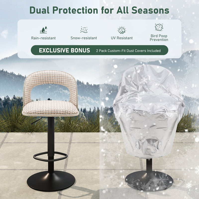 Adjustable Outdoor HDPE Bar Stools Set of 2, Waterproof Textilene Swivel Patio Bar Chairs