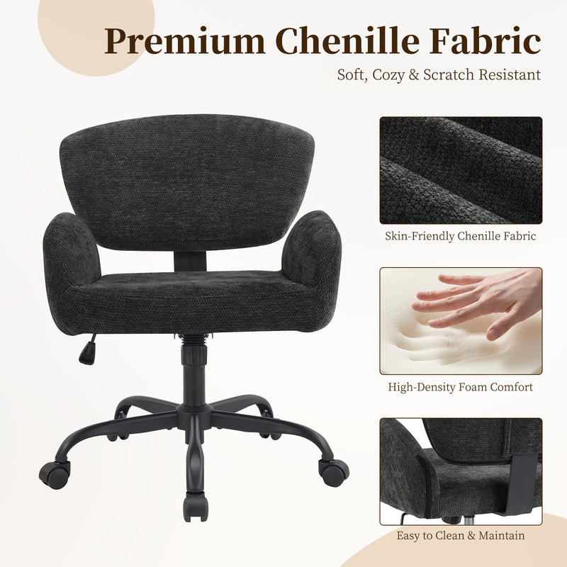 Adjustable Swivel Chenille Home Office Chair with Wrap-Around Armrests