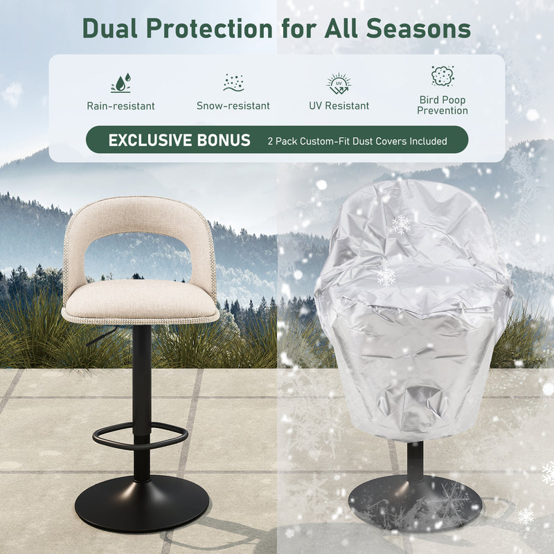 Adjustable Outdoor HDPE Bar Stools Set of 2, Waterproof Textilene Swivel Patio Bar Chairs