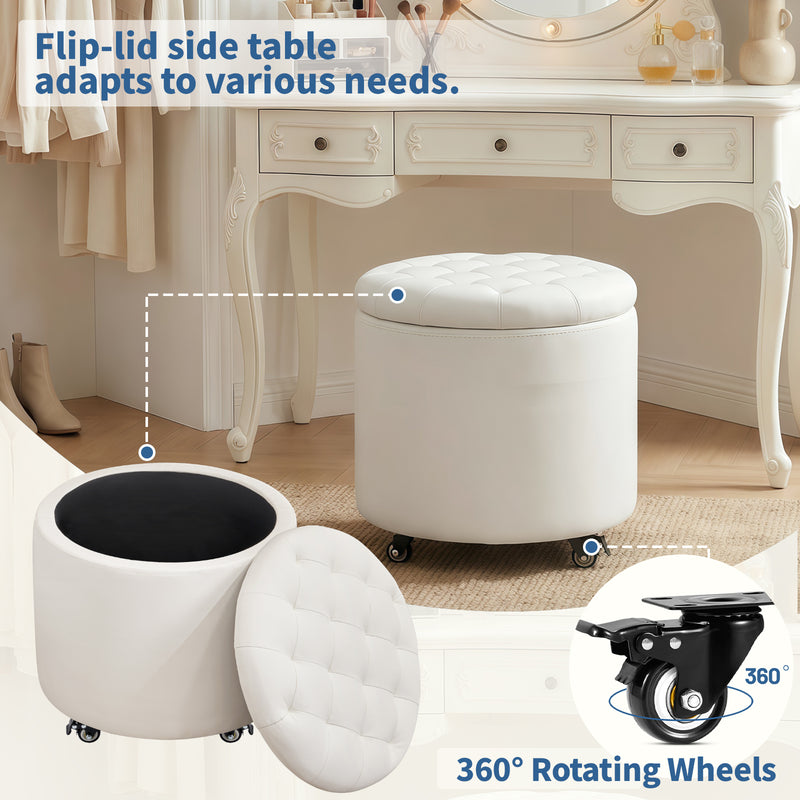 Modern Round Storage Ottoman with Removable Lid &wheels