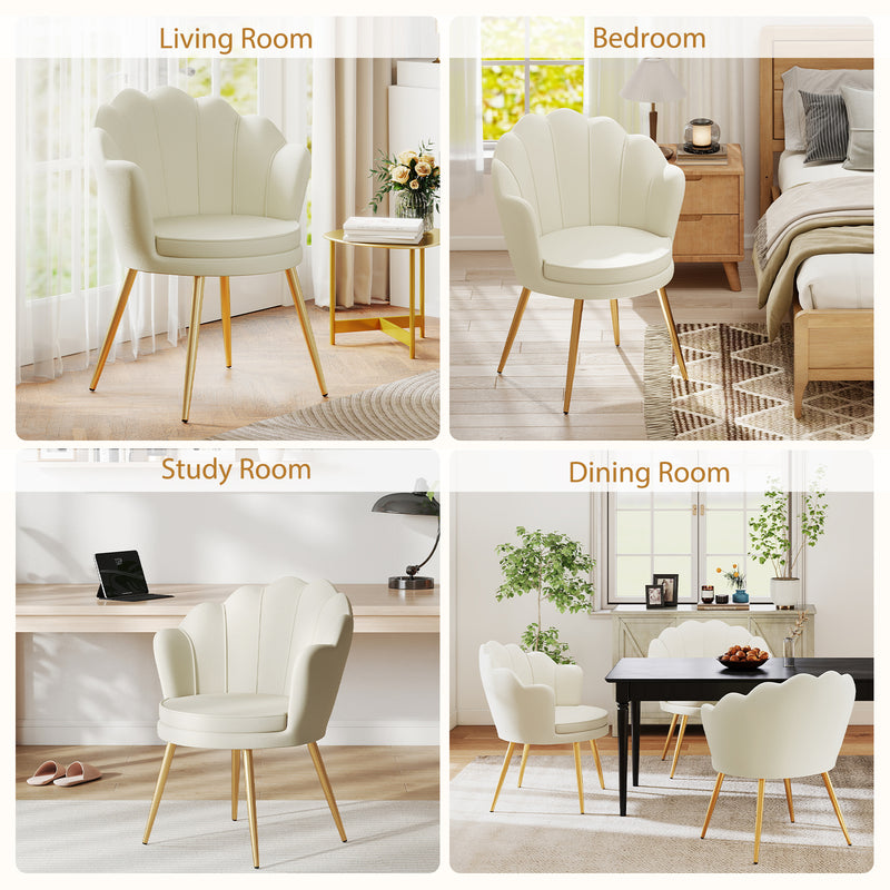 Furniliving Velvet  Vanity Chair Seashell-Shaped Vanity Stool Upholstered Accent Chair With Golden Metal Legs