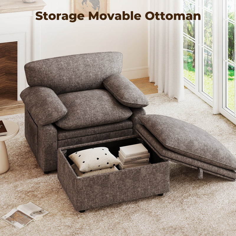 Oversized Accent Chair with Storage Ottoman