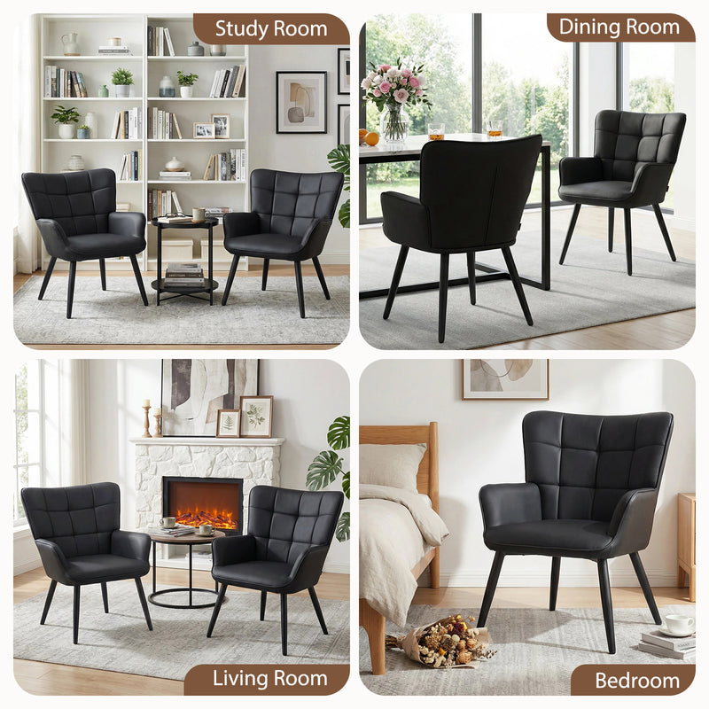 PU Leather Accent Chair With High Backrest Comfortable Tufted With Feather-Like Armrests