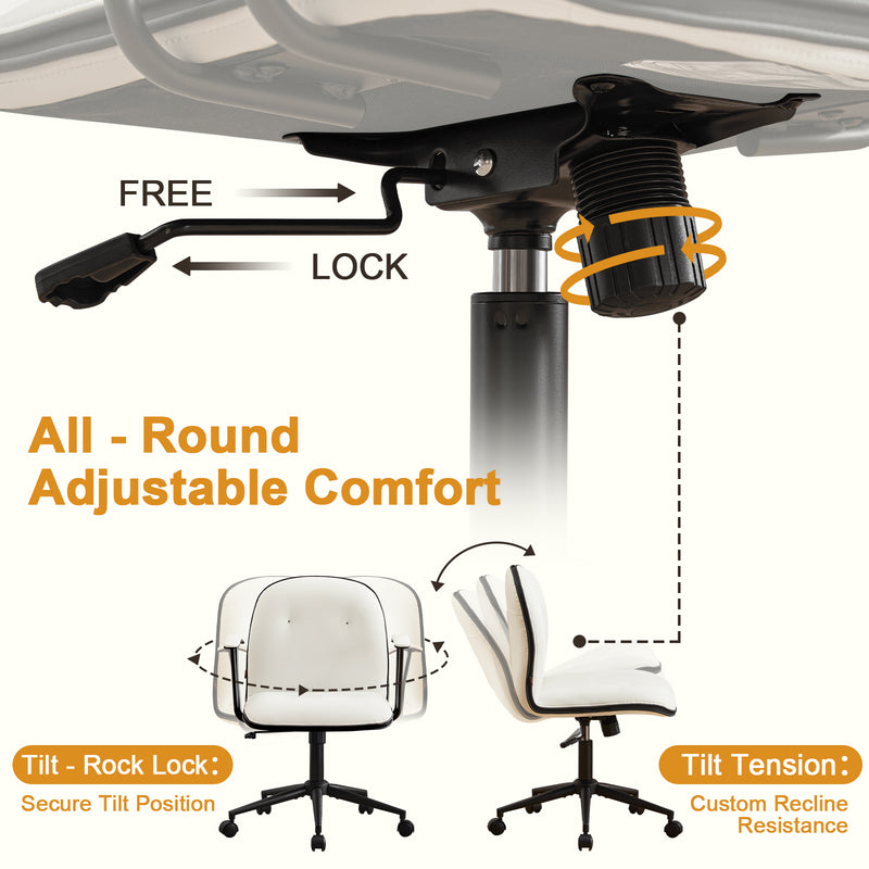 Faux Leather Office Chair With Adjustable Height Vanity Chair Padded Armrests