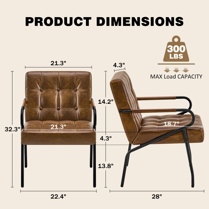 Furniliving Fashion Pu Leather Office Chair, Comfortable Accent Chair With Metal Frame