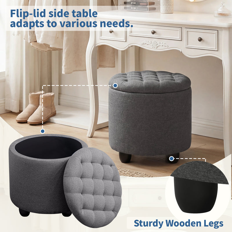 Linen Upholstered Storage Ottoman