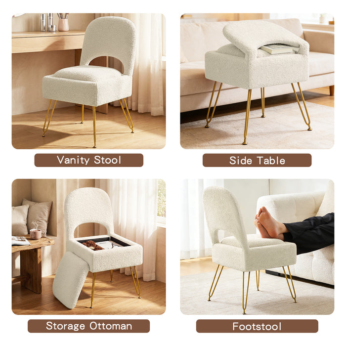 Furniliving Vanity Chair With Storage,Storage Make Up Chair With Folding Backrest