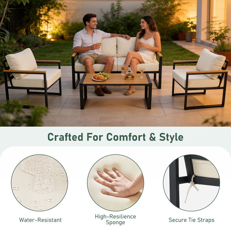 Furniliving 4-pcs outdoor chairs for the front courtyard,four deep seating chairs paired with a coffee table, all-weather camping and leisure chairs