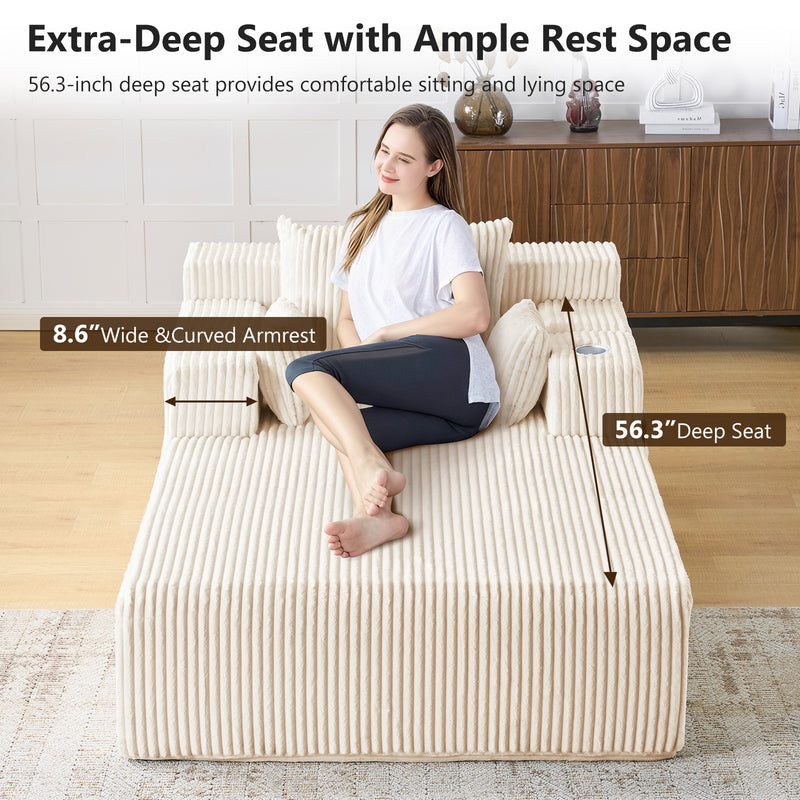 66" Oversized Chaise Lounge Indoor, Upholstered Sofa Bed with 1 Cup Holders & 4 Side Pockets