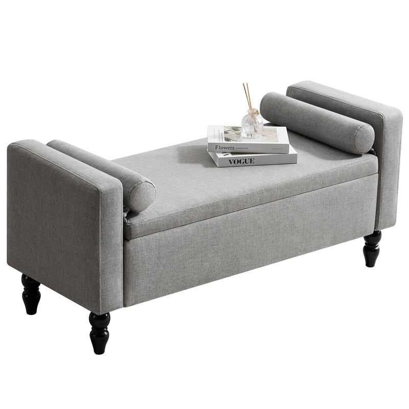 45.7’’ Linen Storage Ottoman Bench With Round Cushion