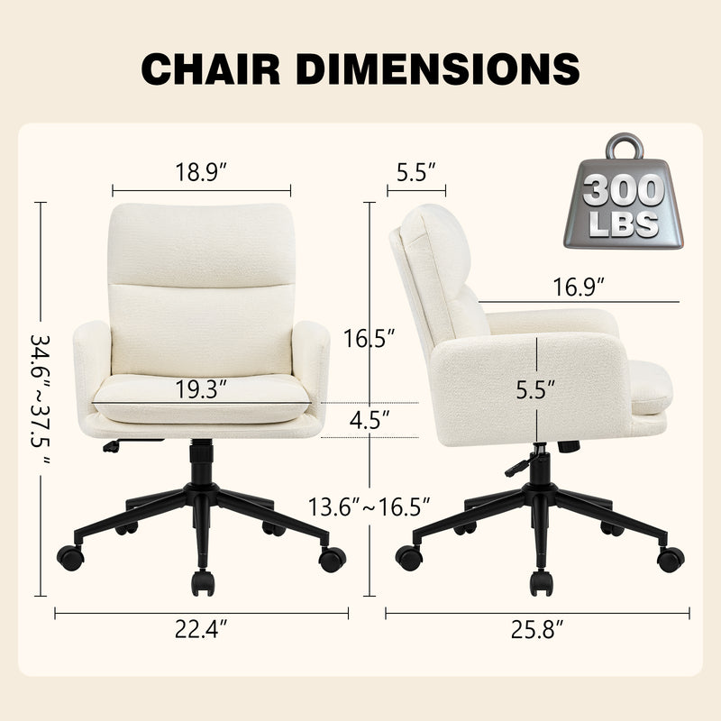 Modern Home Office Desk Chair With High Backrest，Chenille Upholstered Accent Chair With Wheels,Adjustable Swivel Computer Chair With Plush Curved Back,Fashion Vanity Stool Home Office Chair For Home Office,Study Room