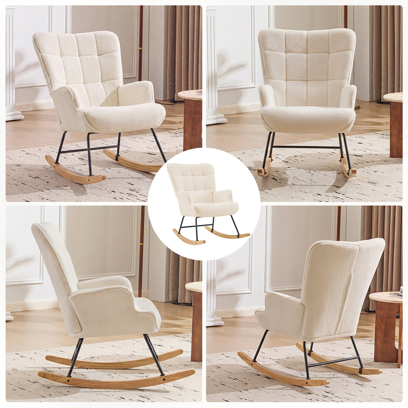 Nursery Rocking Chair Upholstered Glider Rocking Chair Modern Accent Chair Padded Seat Reading Chair