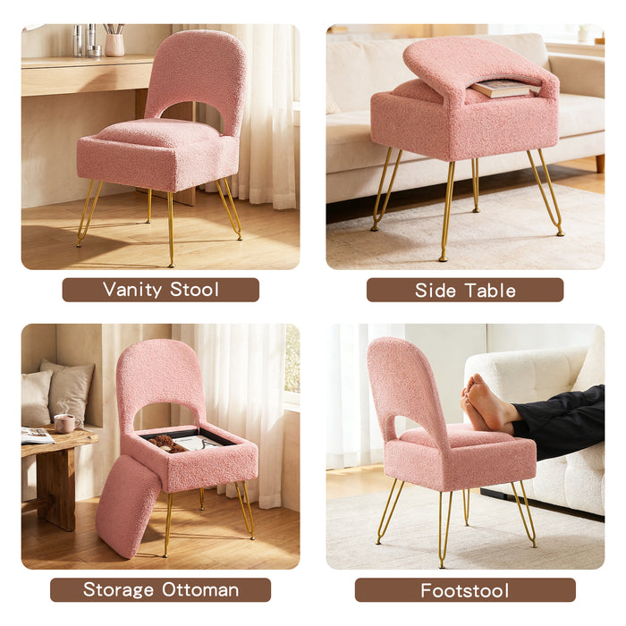 Furniliving Vanity Chair With Storage,Storage Make Up Chair With Folding Backrest