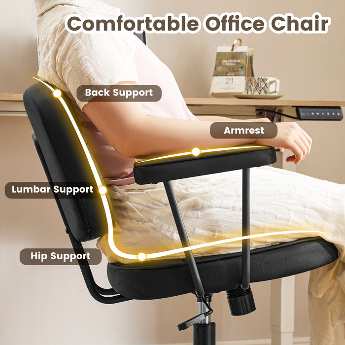 Home Office Chair with Wheels Padded Armrest, Ergonomic Leather Desk Chair with Mid Back Lumbar Support Adjustable Height Rolling Swivel Executive Compact Task Chairs