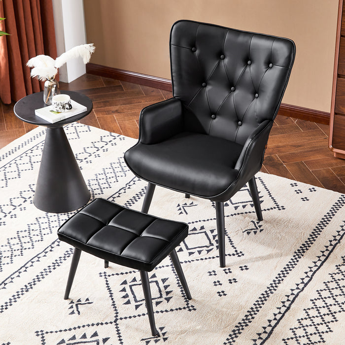 Ethelsville Faux Leather Tufted Armchair with Ottoman