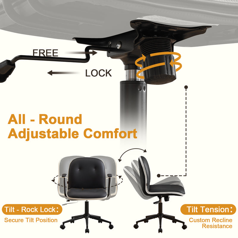 Faux Leather Office Chair With Adjustable Height Vanity Chair Padded Armrests