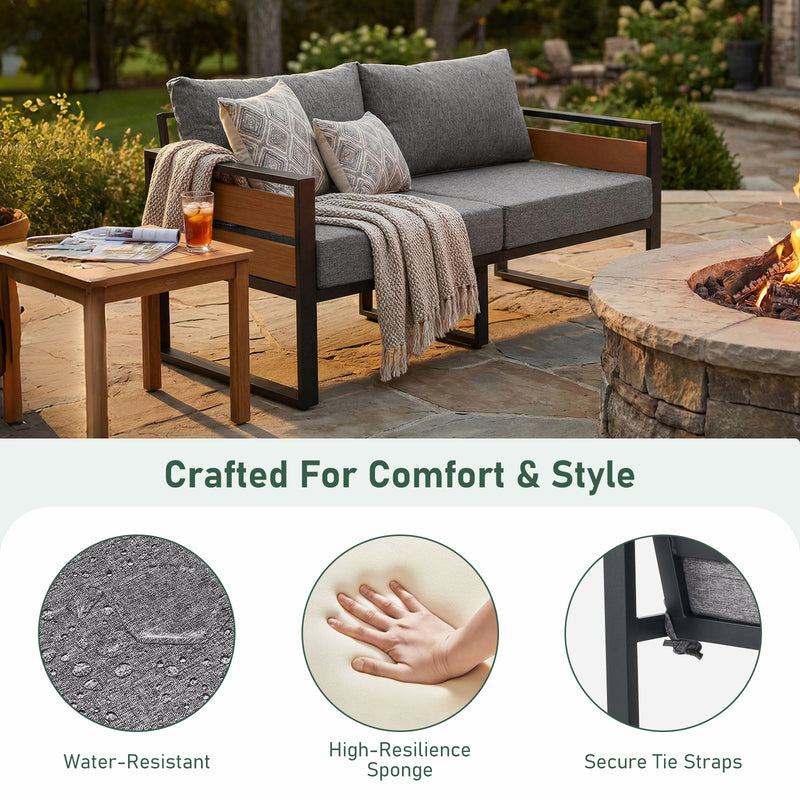 Furniliving 1-Piece Steel Outdoor Sectional, 2-Seats Patio Conversation Set with Deep Seating