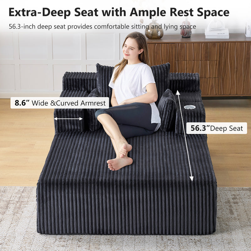 66" Oversized Chaise Lounge Indoor, Upholstered Sofa Bed with 1 Cup Holders & 4 Side Pockets