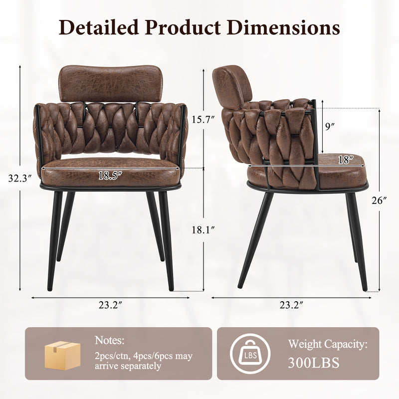Hand-Woven Suede Dining Chairs Set of 2