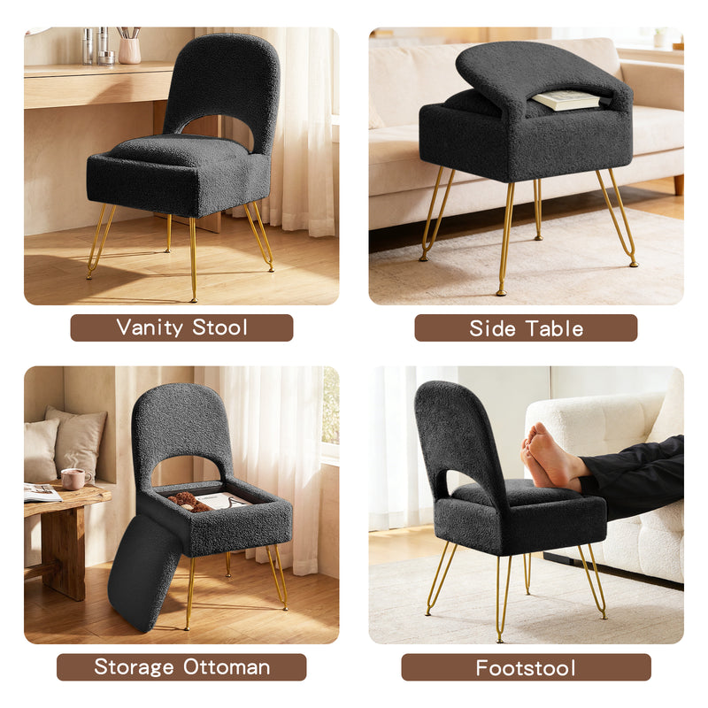 Furniliving Vanity Chair With Storage,Storage Make Up Chair With Folding Backrest