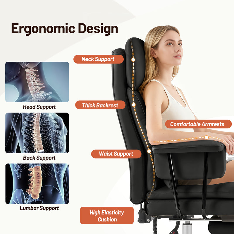 PU Leather High Back Executive Office Chair with Adjustable Lumbar Support