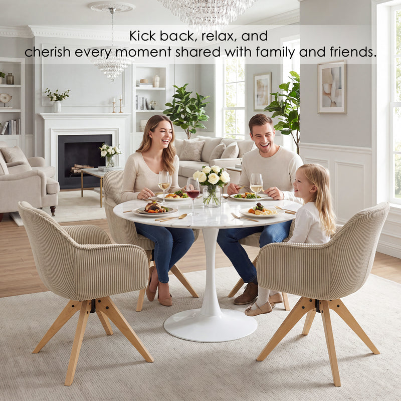 Swivel Corduroy Dining Chairs Set of 2 with Solid Wood Frame and Thicken Cushion