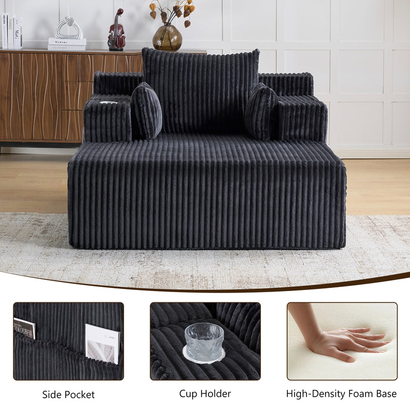 66" Oversized Chaise Lounge Indoor, Upholstered Sofa Bed with 1 Cup Holders & 4 Side Pockets