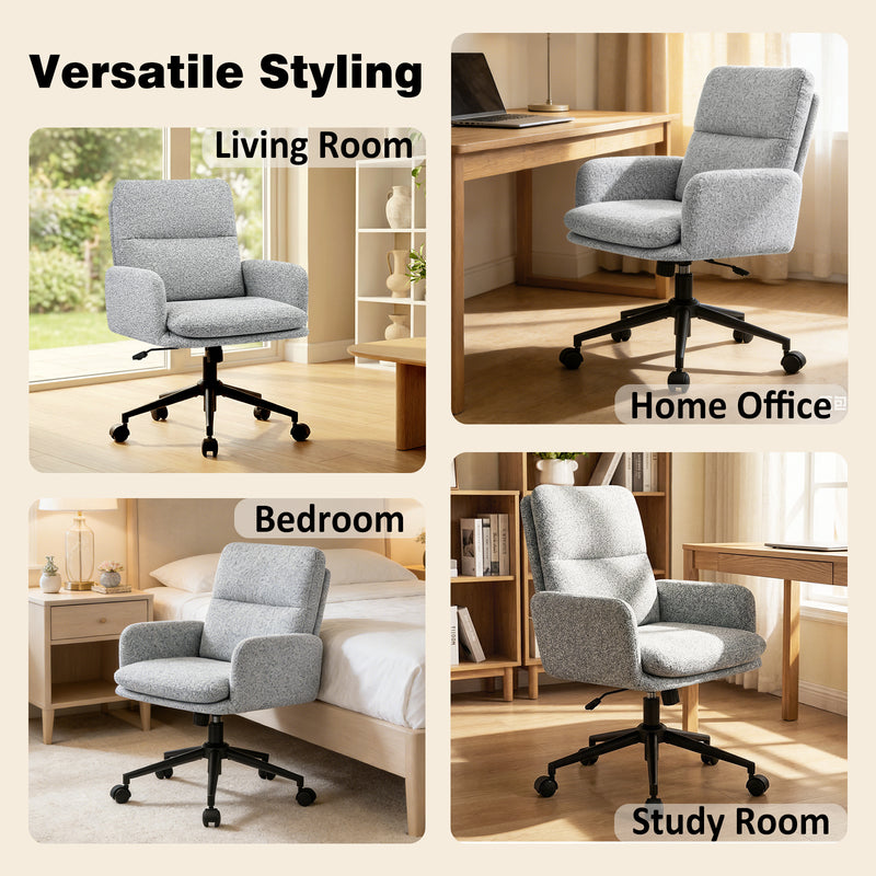 Modern Home Office Desk Chair With High Backrest，Chenille Upholstered Accent Chair With Wheels,Adjustable Swivel Computer Chair With Plush Curved Back,Fashion Vanity Stool Home Office Chair For Home Office,Study Room