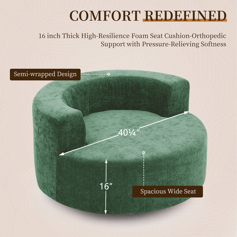 360° Swivel Oversized Barrel Chair, Chenille Upholstered Round Accent Chair