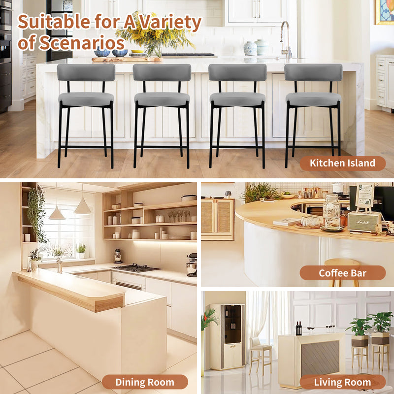 Furnilivng 24'' Bar Stools Set of 2, Modern Boucle Fabric Counter Height Bar Stools with Mid Back, Metal Frame with Upholstered for Kitchen Island, Bar, Dining Room