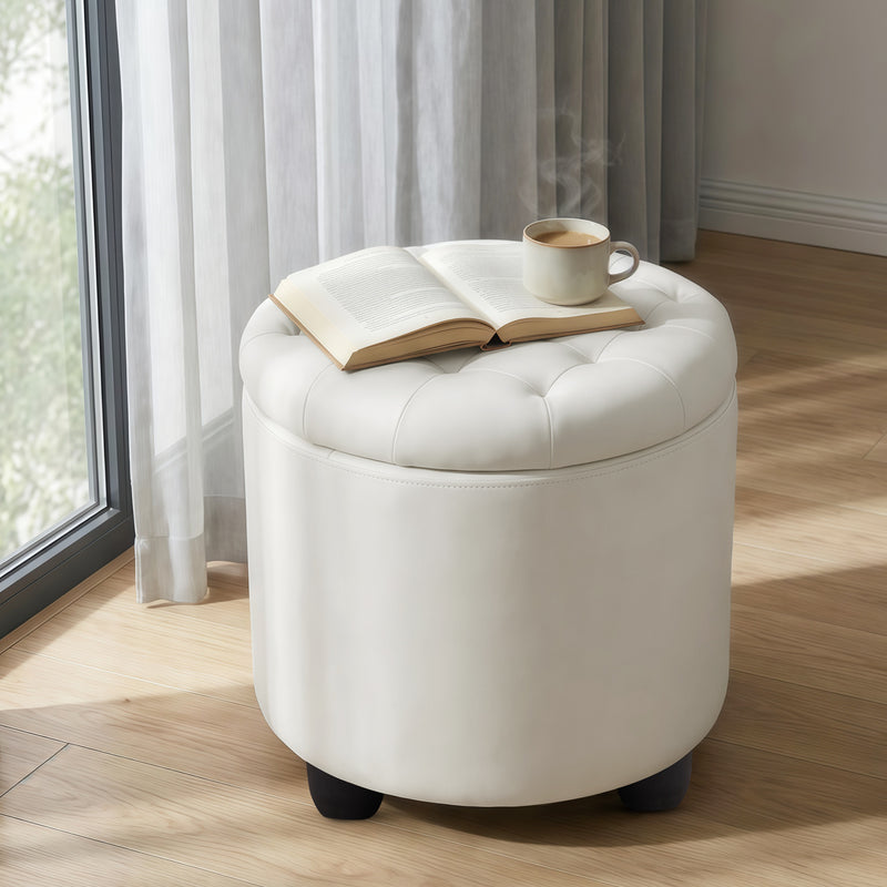 Linen Upholstered Storage Ottoman