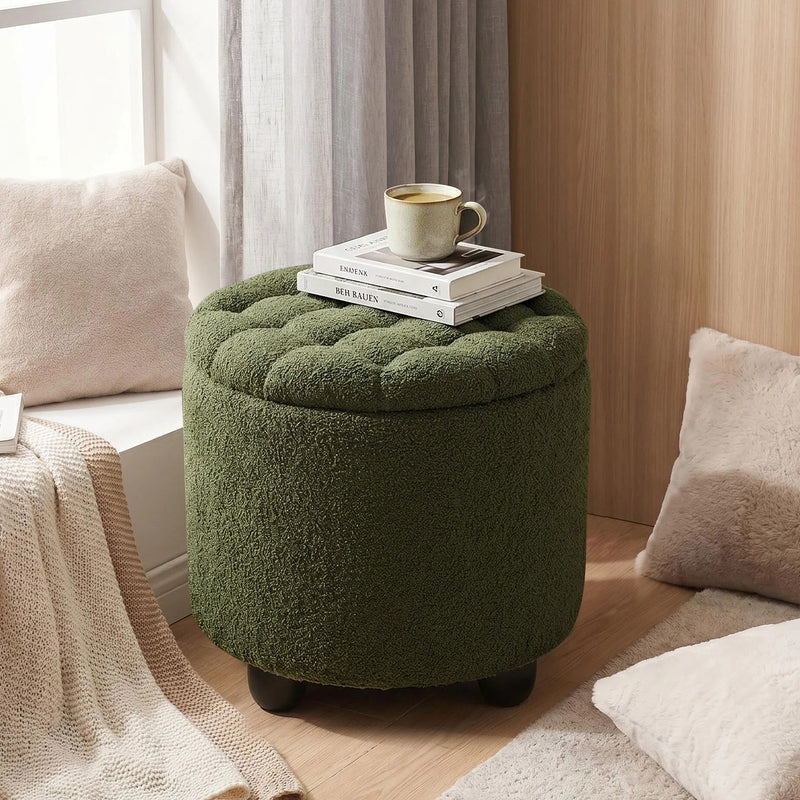 Linen Upholstered Storage Ottoman