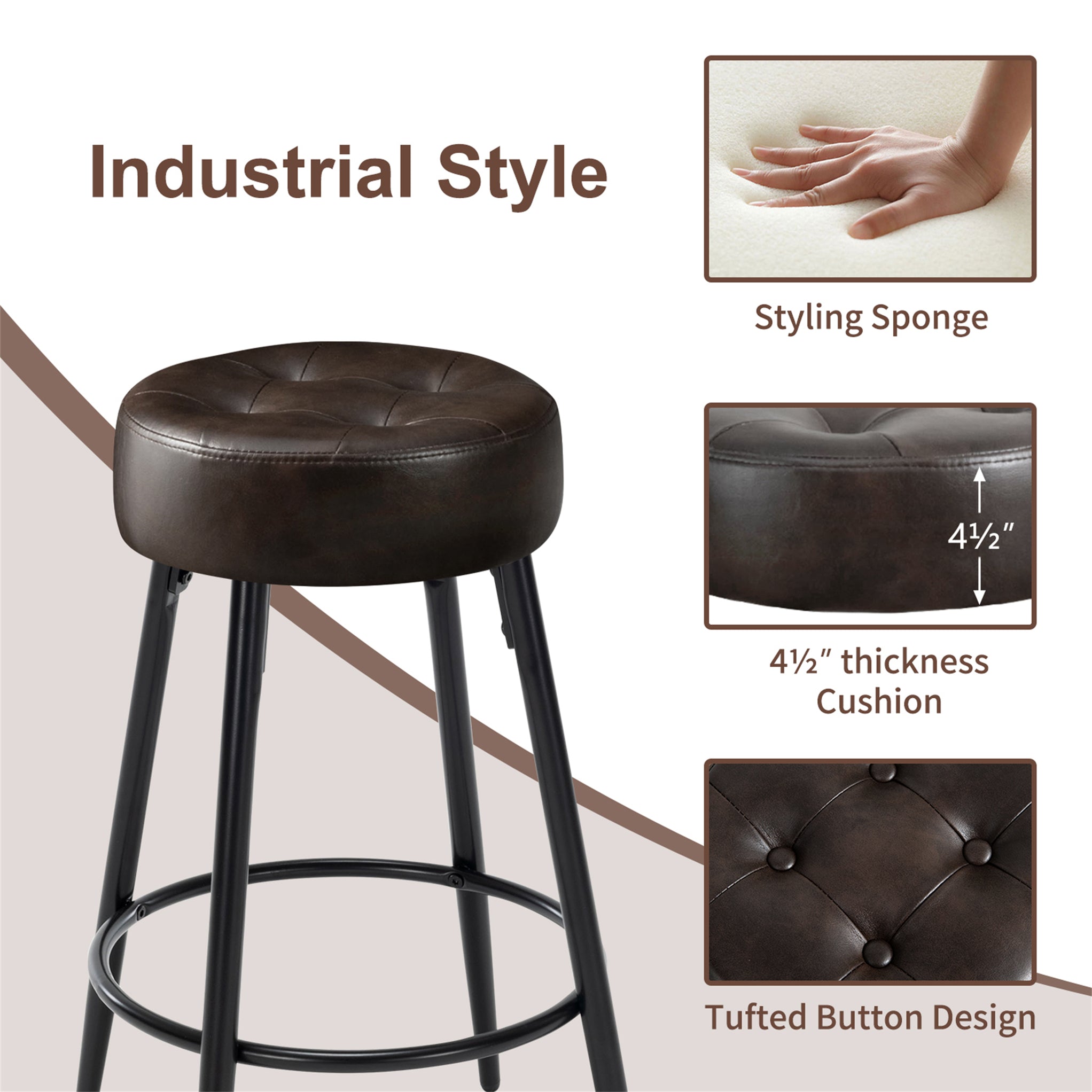 Furnimart 26inch Minilist Faux Leather Kitchen Bar Stools Set of 2